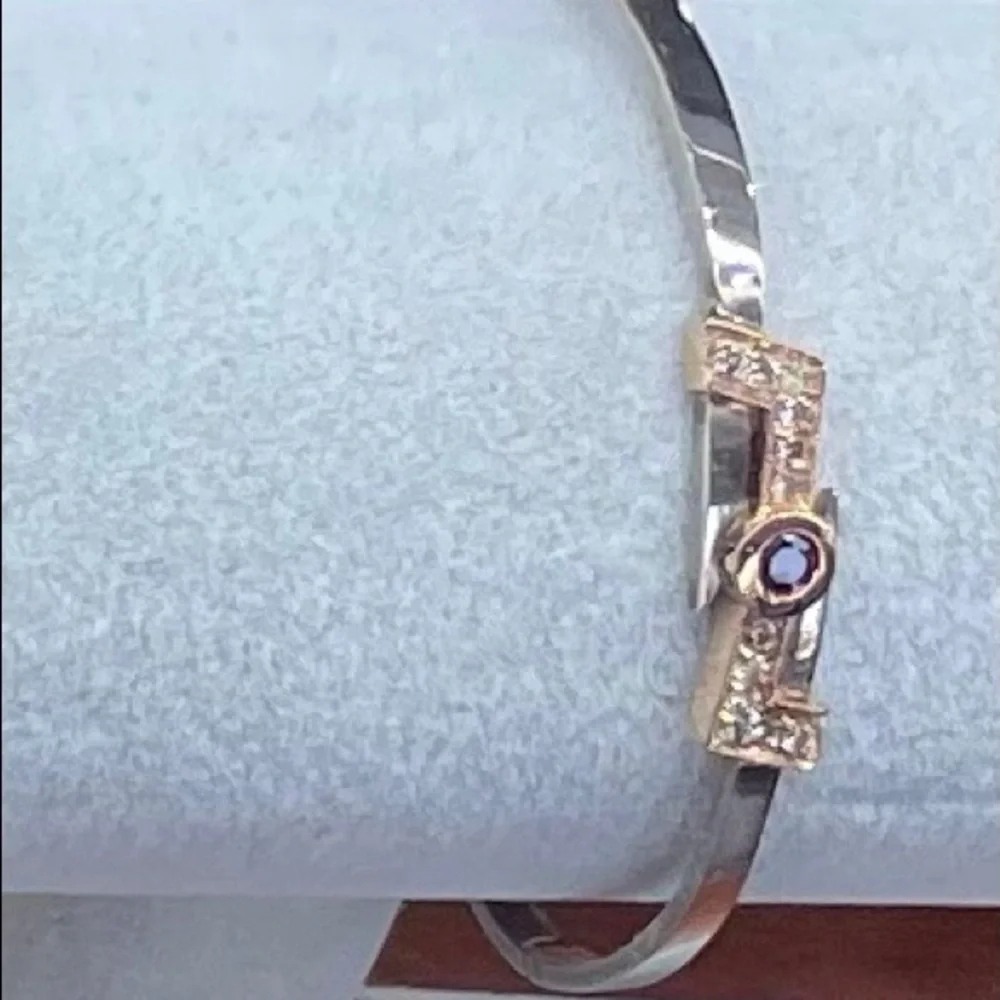 💎 .30ct Diamond 14k solid rose gold .20ct ruby on 925 silver bangle real stones